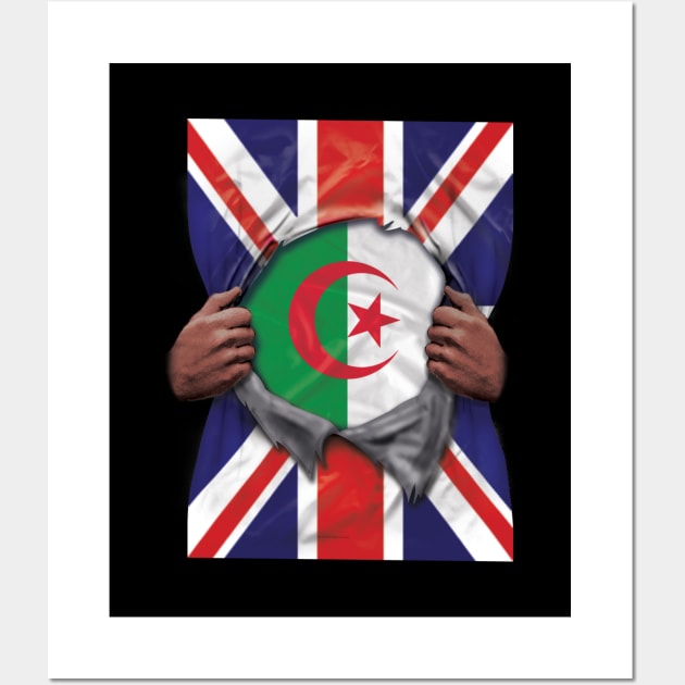 Algeria Flag Great Britain Flag Ripped - Gift for Algerian From Algeria Wall Art by Country Flags